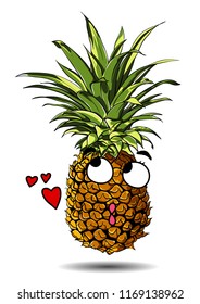 Cute fresh Pineapple cartoon character emotion love