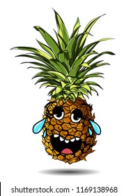 Cute fresh Pineapple cartoon character emotion cries