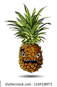 Cute fresh Pineapple cartoon character emotion strange