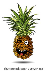 Cute fresh Pineapple cartoon character emotion winking