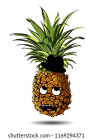 Cute fresh Pineapple cartoon character emotion in hat