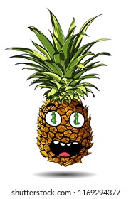 Cute fresh Pineapple cartoon character emotion money