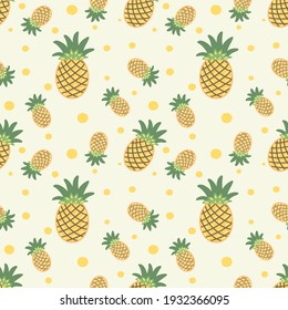 Cute fresh pineapple fruits seamless pattern with yellow dot and soft color background 