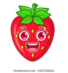 Cute fresh red strawberry fruit, digital art illustration