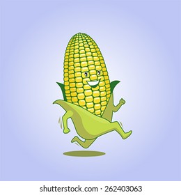 Cute fresh running cartoon athletic maize. Vector illustration, easy editable.