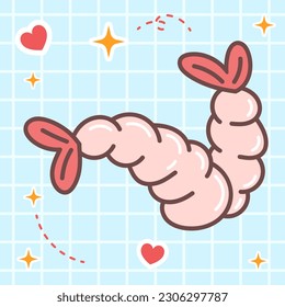 Cute fresh seafood shrimp or prawn kawaii food with japan style anime manga illustration