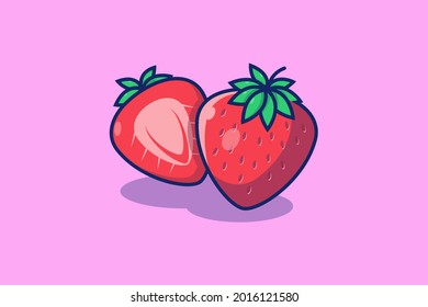 Cute and Fresh Strawberry Flat Illustration Design