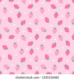 Cute Fresh Strawberry Pattern.  Pink Fruit Background. Sweet Berry Wallpaper.