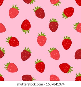 Cute fresh strawberry pattern.  Red fruit background. Sweet berry wallpaper.