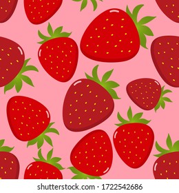 Cute fresh strawberry pattern.  Red fruit background. Sweet berry wallpaper.