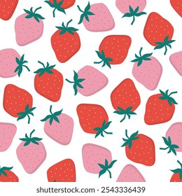 Cute fresh strawberry pattern.  Red fruit background. Sweet berry wallpaper.