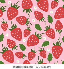 Lindo patrón sin fisuras de fresa fresca.  Fondo de fruta roja. Dulce Fondo de pantalla de bayas.