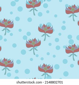Cuto, fresco vector sin fisuras floral y polika dot patrón en rosa y azul mudo