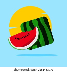 cute and fresh watermelon on blue background