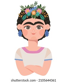 cute frida kahlo design with flowers