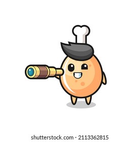 cute fried chicken character is holding an old telescope , cute style design for t shirt, sticker, logo element