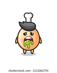 the cute fried chicken character with puke , cute style design for t shirt, sticker, logo element