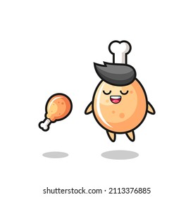pollo frito lindo flotando y tentado por pollo frito, diseño de estilo lindo para camiseta, pegatina, elemento logo