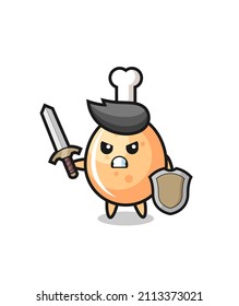 cute fried chicken soldier fighting with sword and shield , cute style design for t shirt, sticker, logo element