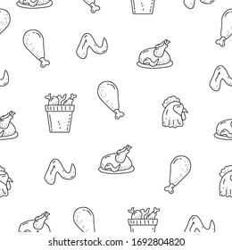 Cute fried chicken vector seamless pattern in doodle style suitable for background 