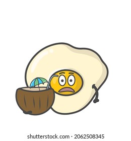 Cute Fried Egg Activity Character Flat Cartoon Vector Design Illustration