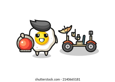 the cute fried egg as astronaut with a lunar rover , cute style design for t shirt, sticker, logo element