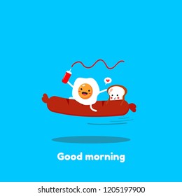 cute fried egg and bread cartoon vector.breakfast vector.