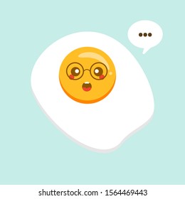 Cute  fried egg cartoon character isolated on background vector illustration. Funny fast food menu emoticon face icon. Worried cartoon face food, comical scrambled egg animated mascot