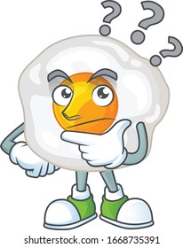 Cute fried egg cartoon character using a microphone