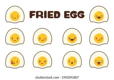 Cute fried egg cartoon character with different facial expressions