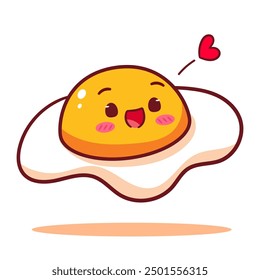 Cute Fried Egg Cartoon Vector. Kawaii Food And Beverage Concept Design Illustration. Icon Illustration Isolated White Background.