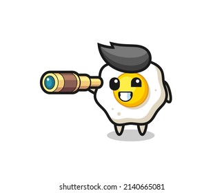 cute fried egg character is holding an old telescope , cute style design for t shirt, sticker, logo element