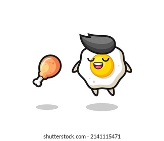 cute fried egg floating and tempted because of fried chicken , cute style design for t shirt, sticker, logo element