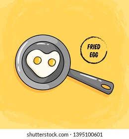 Cute fried egg and frying pan with colored doodle style on yellow background