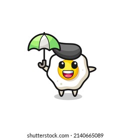 cute fried egg illustration holding an umbrella , cute style design for t shirt, sticker, logo element