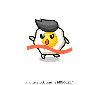 cute fried egg illustration is reaching the finish , cute style design for t shirt, sticker, logo element