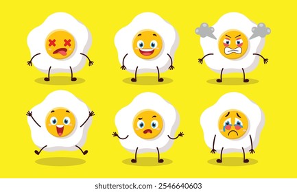 cute fried egg with many expressions design illustration