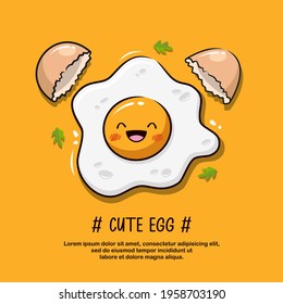 Cute Fried Egg On Yellow Background, Cartoon Illustration