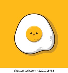Cute Fried Egg Vector Icon Illustration. Flat Cartoon Style. Kawaii Fried Egg Delicious