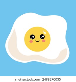 Cute fried eggs illustration, simple flat vector banner or poster, breakfast theme 