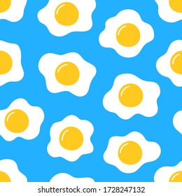 Cute fried eggs repeating seamless pattern. Isolated on white background. Vector cartoon illustration.Cute repeating funny fried egg