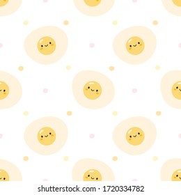 Huevos fritos sin fisuras en el fondo, fondo de papel pintado, fondo de patrón sin costura