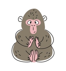 Cute Friendly Animal. Gray Outline Funny Gorilla In Doodle Hand Draw Style. Linear Mammal Monkey For Wallpaper And Textile Design. Cartoon Flat Vector Illustration Isolated On White Background