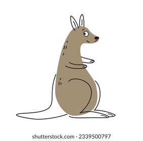 Cute friendly animal. Tropical Australian mammal kangaroo in doodle hand drawn style. Exotic gray character for wallpaper design. Cartoon flat vector illustration isolated on white background