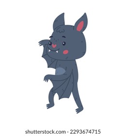 Cute friendly bat. Halloween symbol. Funny mascot character cartoon vector illustration