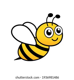 Cute friendly bee. Cartoon happy flying bee with big kind eyes. Insect character. Vector isolated on white