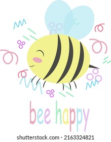 Cute friendly bee. Cartoon happy flying bee.. Insect character. Vector isolated on white