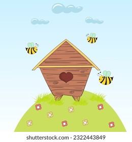 Cute friendly bee. Cartoon happy flying bee vector illustratio. Insect character. Vector isolated on white. Perfect illustration for t-shirt wear, print design, greeting card, baby shower, part