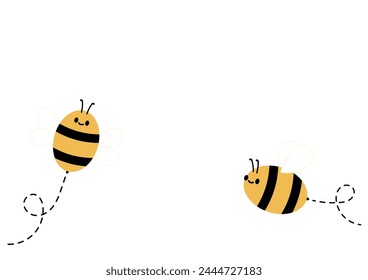Cute friendly bee. Cartoon happy flying. Insect character. Vector isolated on white background.
