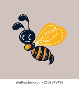 Abeja amistosa linda. Abeja voladora feliz de la historieta.	